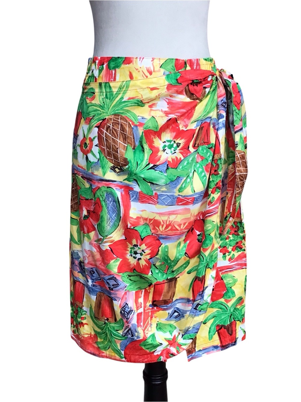 Bonnie Boynton Vintage Tropical Print Cotton Wrap Skirt Size Medium USA NEW